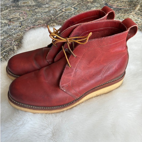 Heritage Chippewa Made in USA Red Leather Chukka Boots Wedge Sole 90871 8E
